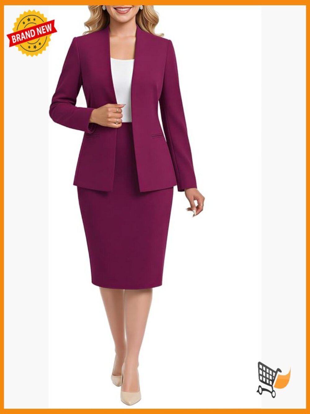 Women's 2 Piece Skirt Suit Set Collarless Blazer Pencil Skirt Office
